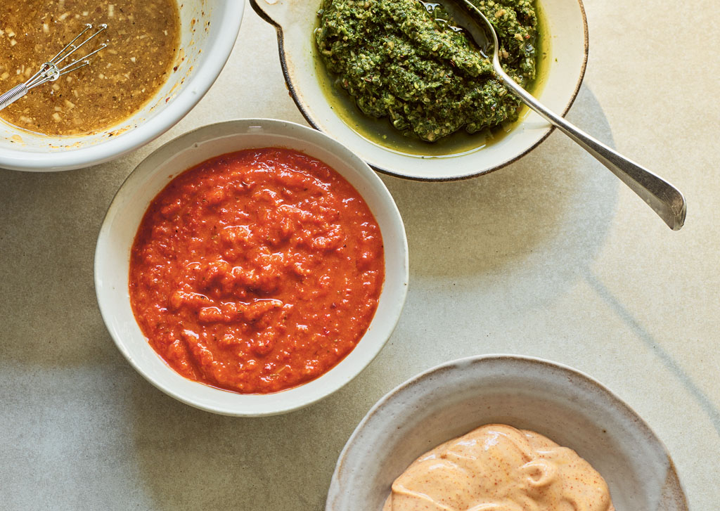 Homemade condiments for veggie dishes, from Repertoire by Alice Hart