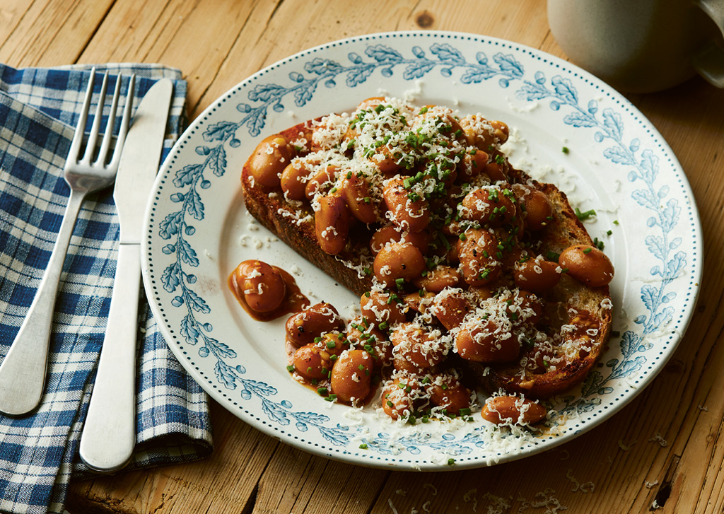 Full of Beans Recipe Cheesy Marmite butter beans on toast with pickled shallots